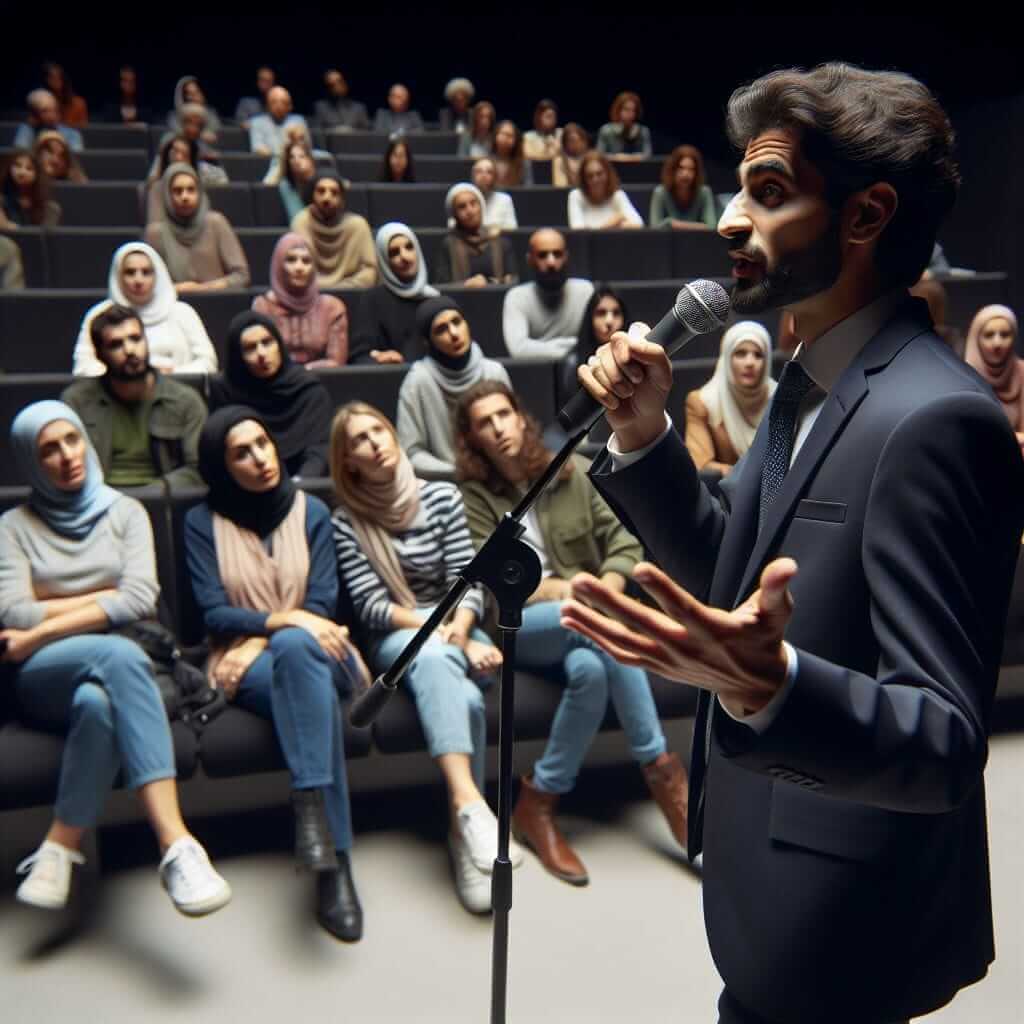 Museum Curator Giving a Talk about Exhibition