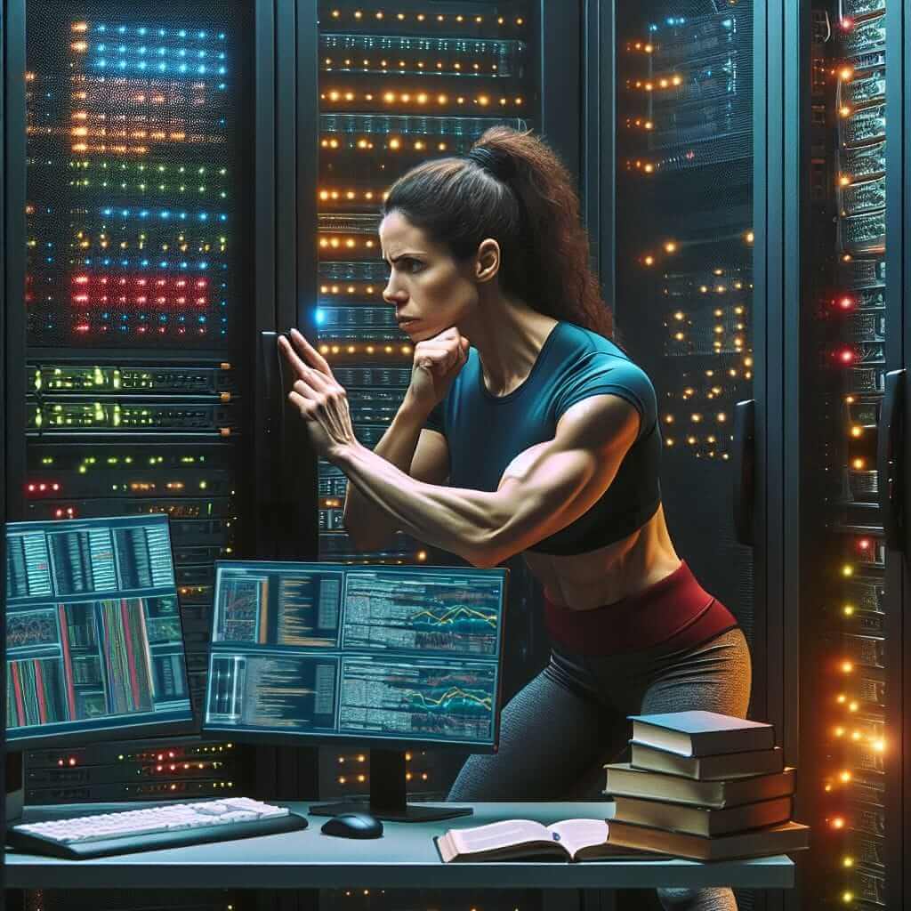 Woman solving technical issue in office