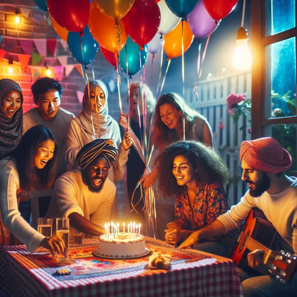 Group of people celebrating a birthday party