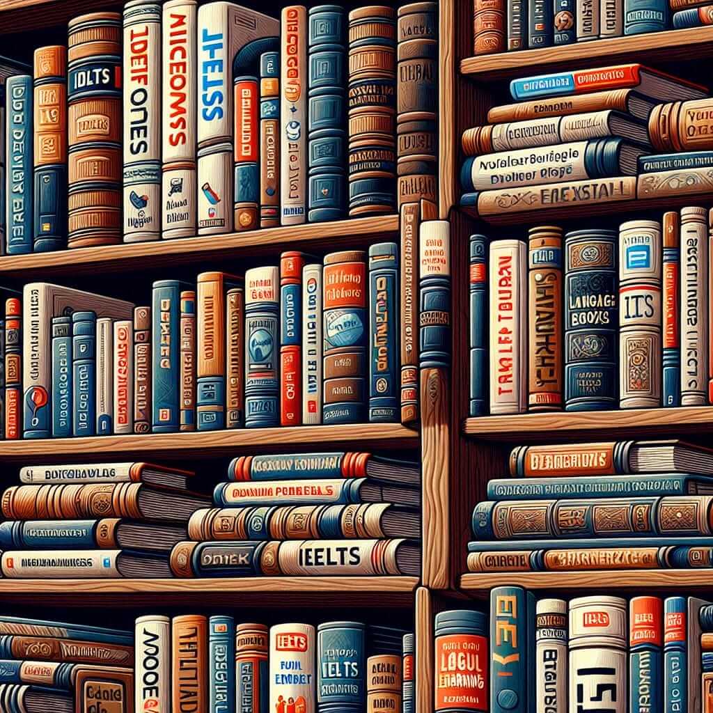 bookshelf with various languages