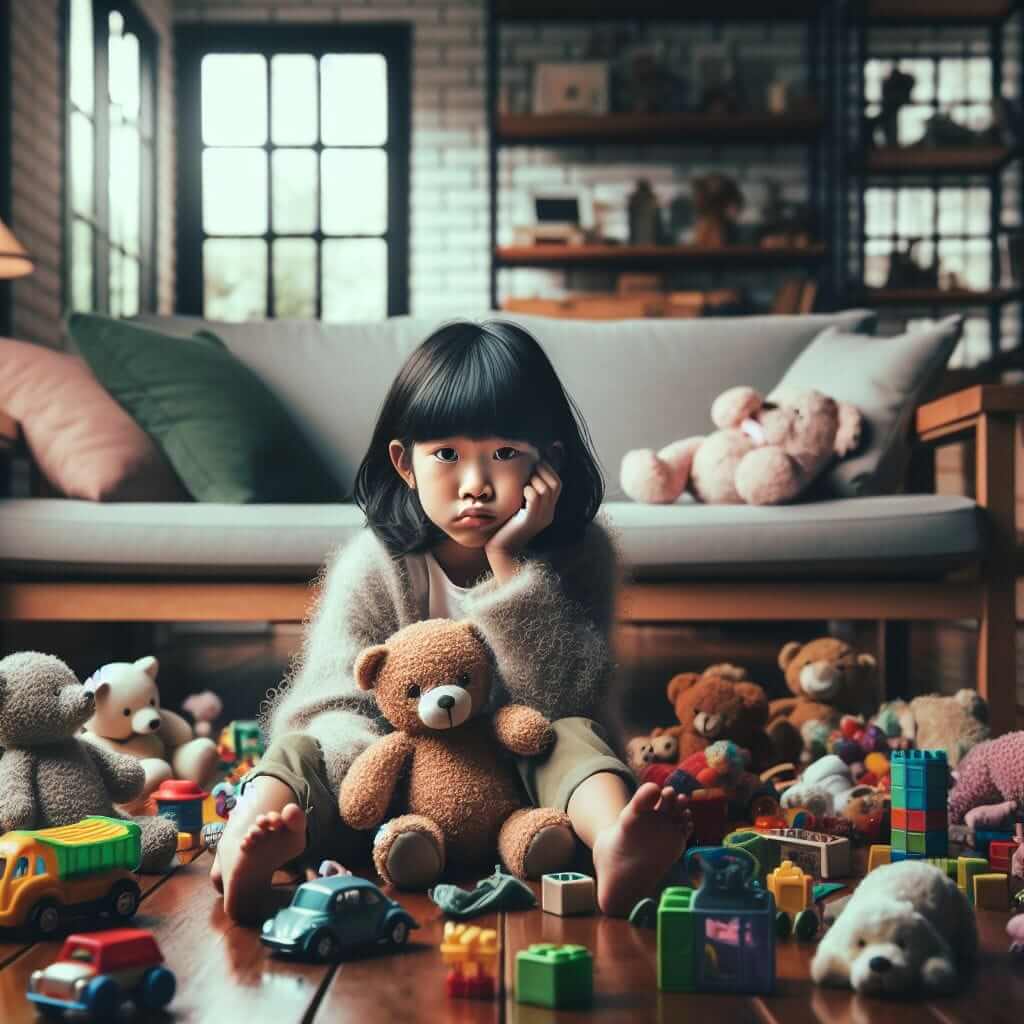 A Bored Child Playing with Toys