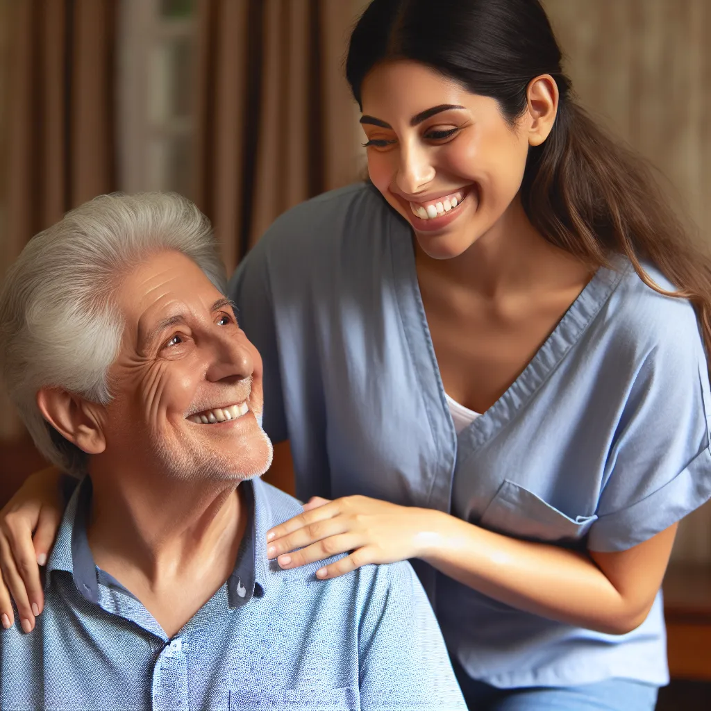 Caregiver supporting elderly patient