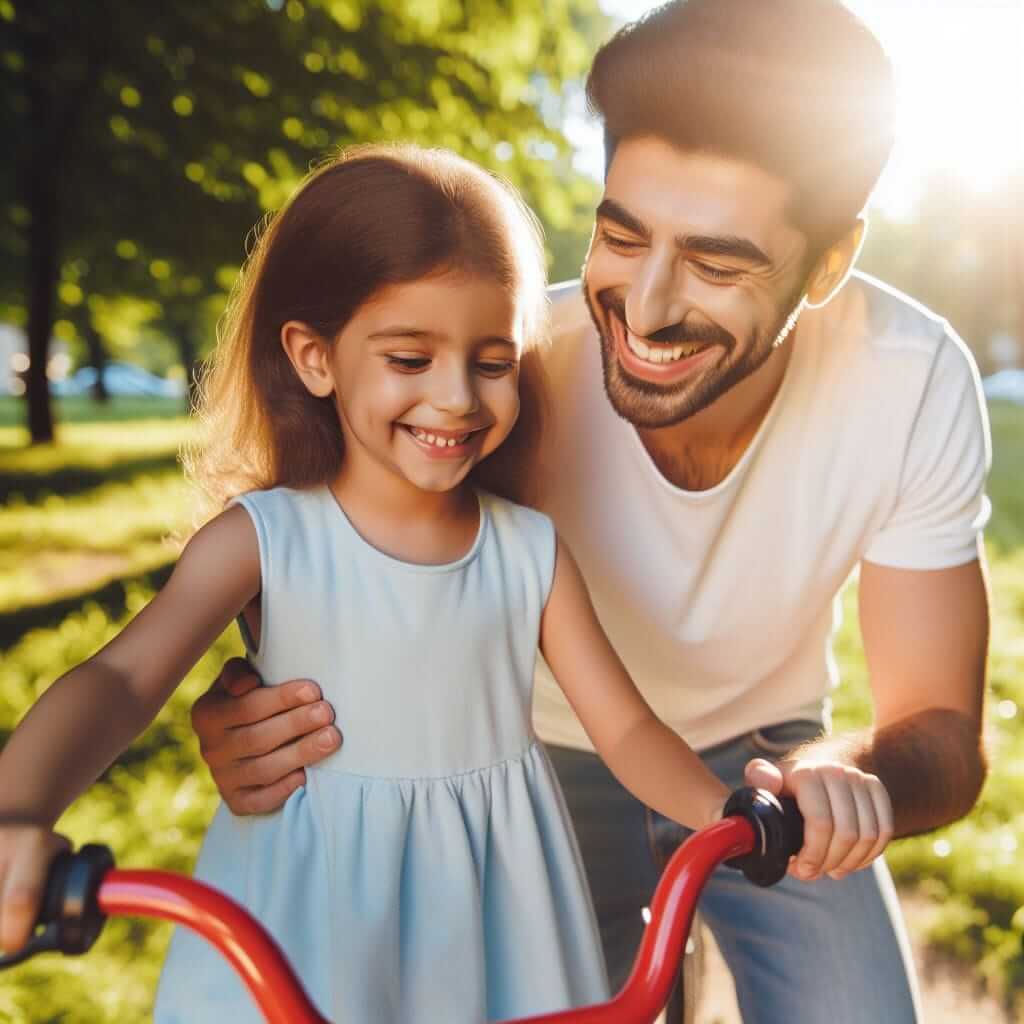 father-teaching-child-to-ride-bike