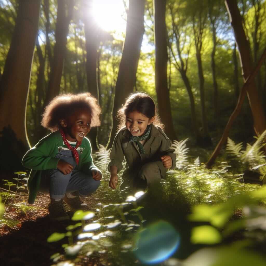 Childhood Friends Playing in Forest