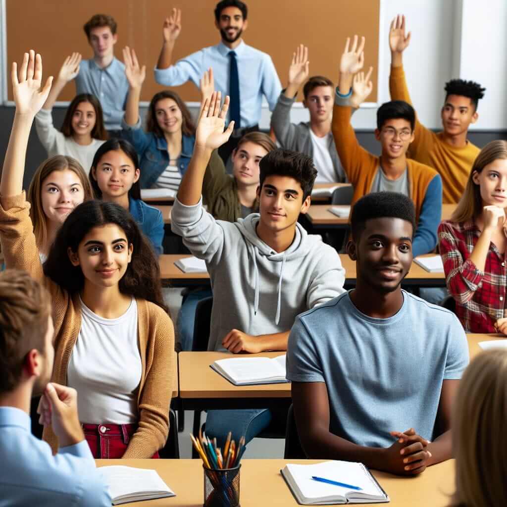 Students debating in a classroom