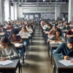 students taking standardized test in a classroom