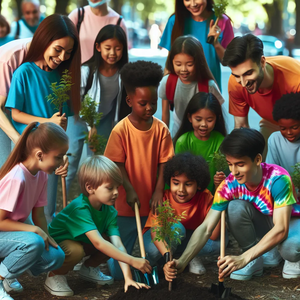 Children participating in community service