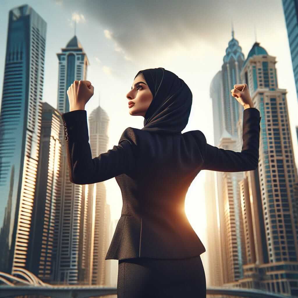 confident business woman celebrating success