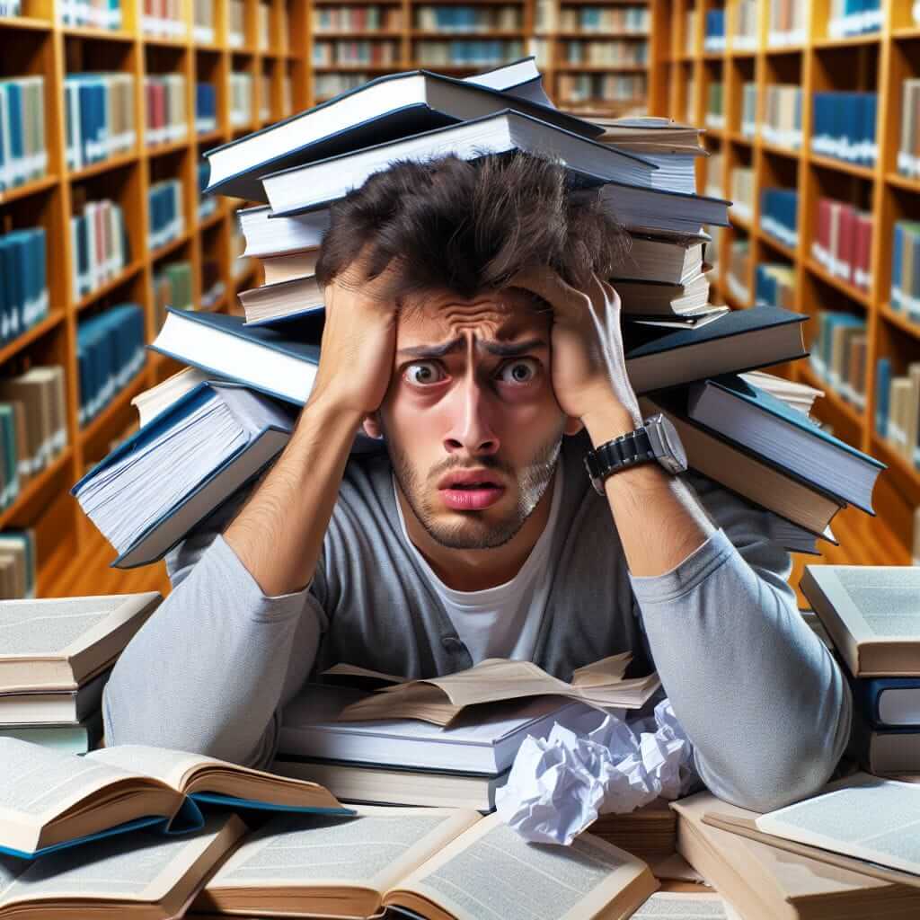 Confused Student in Library