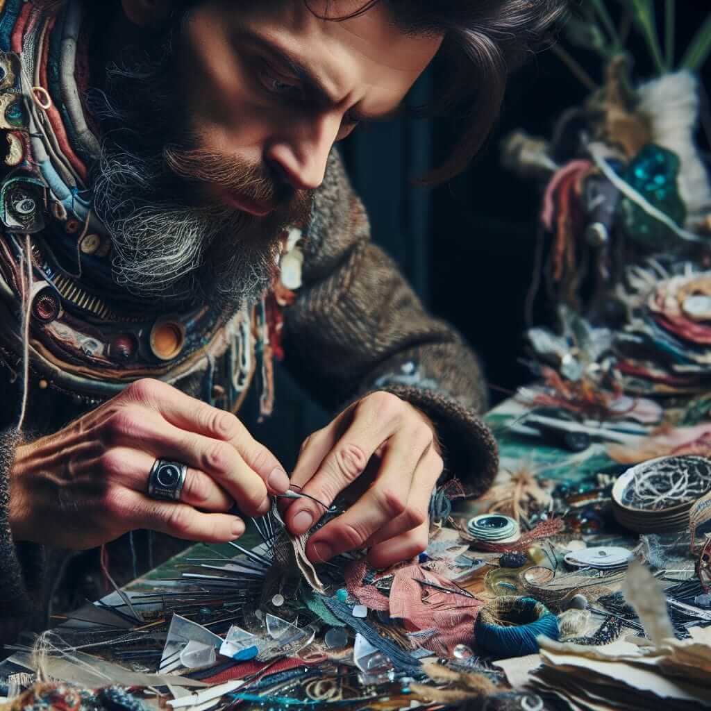 John crafting a unique art project