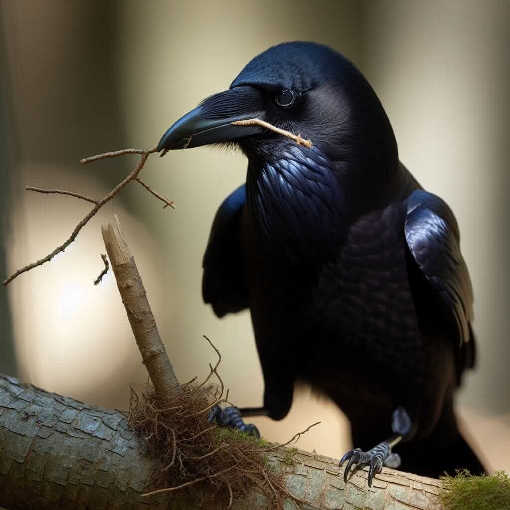 crow using twig as tool