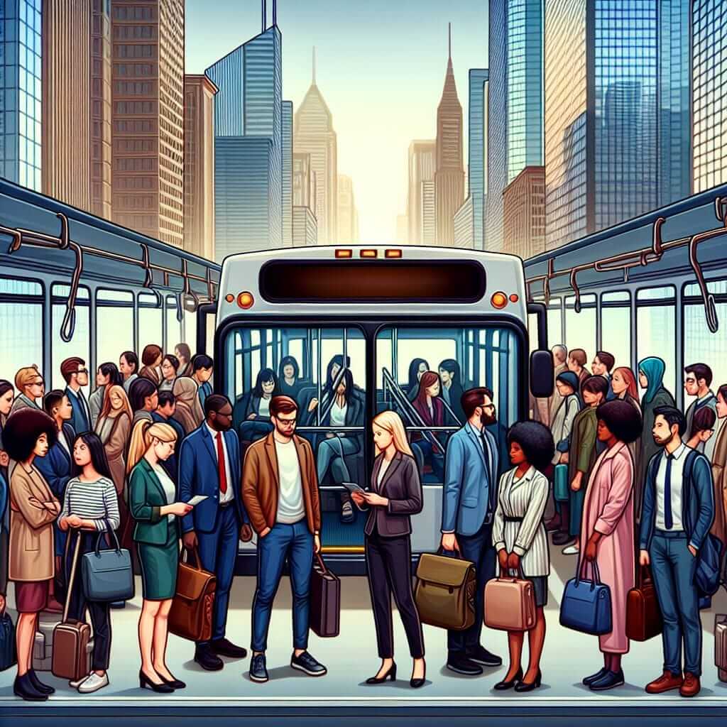 Crowded Bus in Urban City