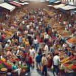 Crowded Market Vendors Shoppers