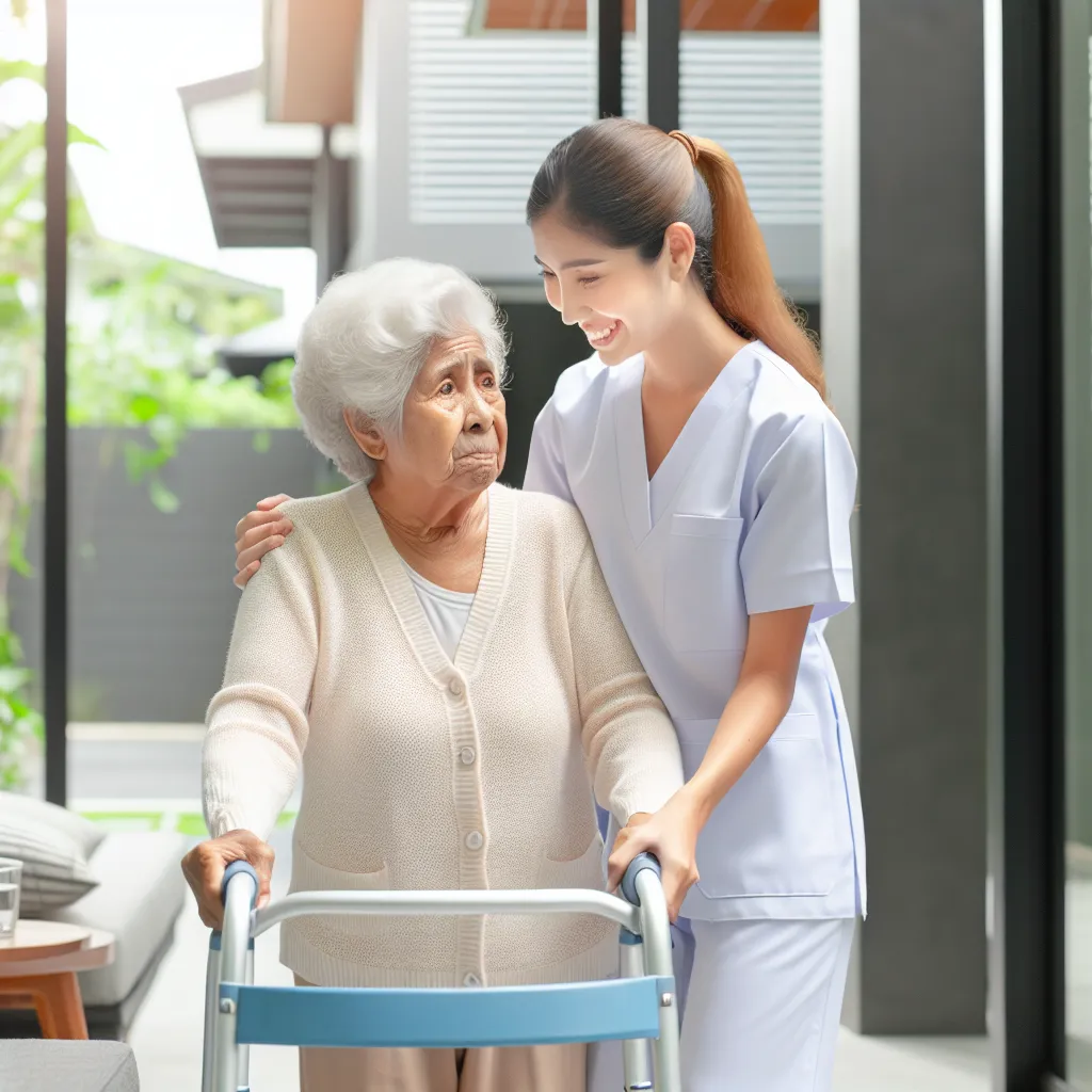 Elderly woman with caregiver