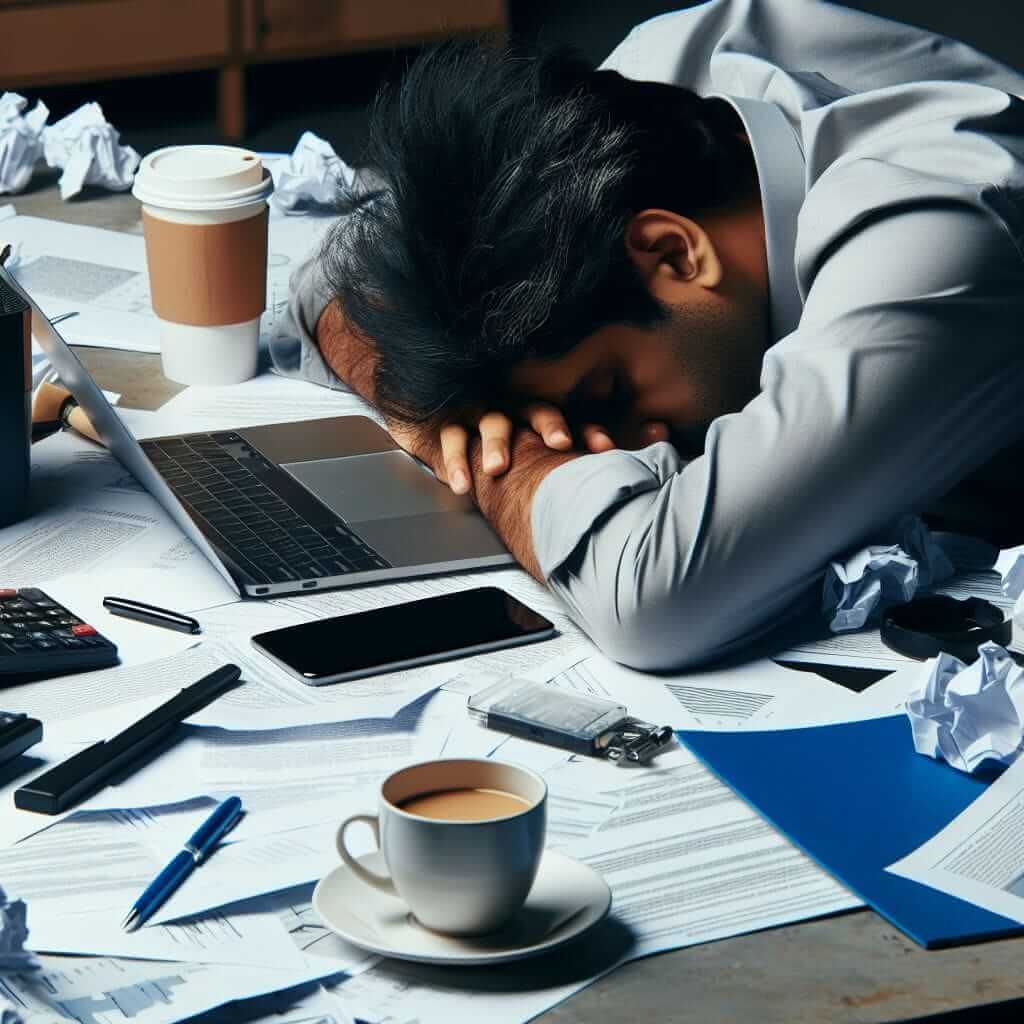 Exhausted Man Sleeping at Laptop