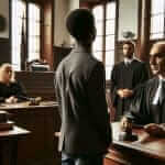 A person facing a judge in court