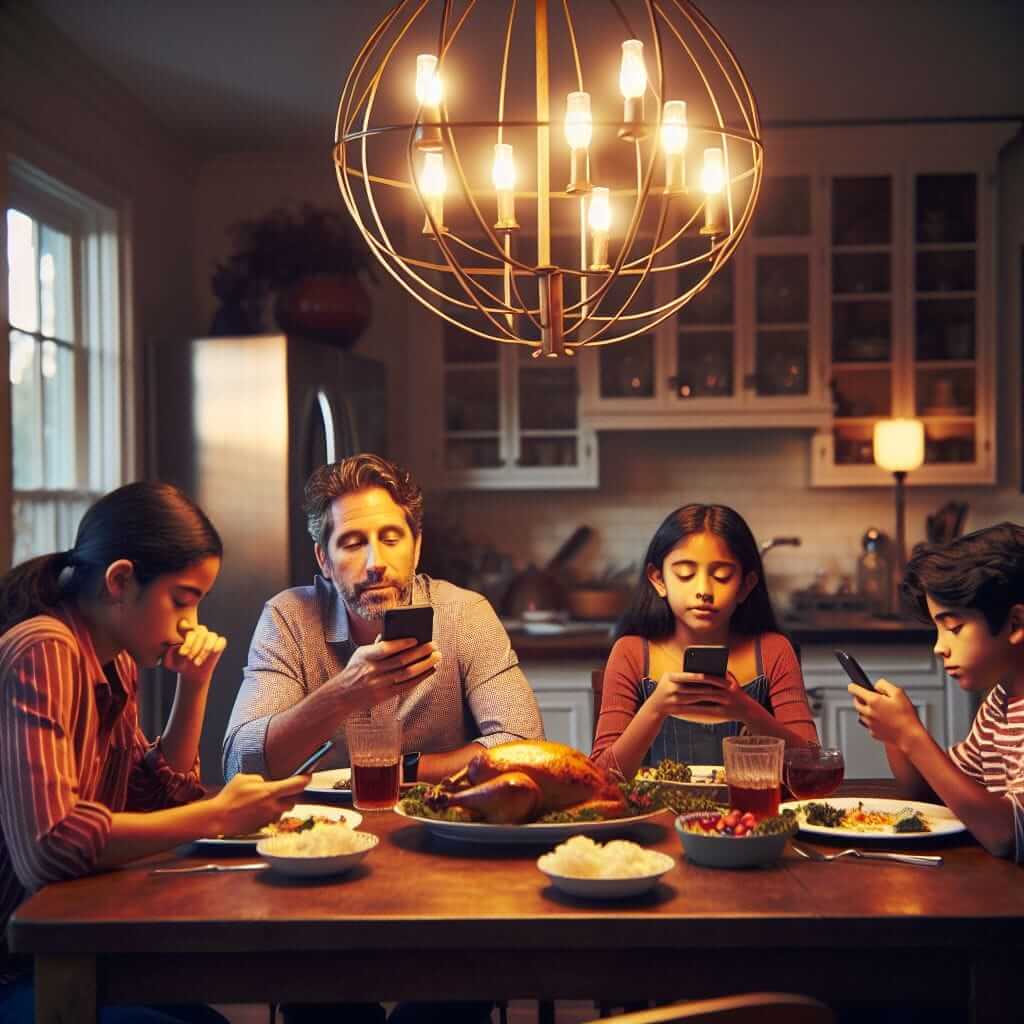 Family dinner with everyone on their phones