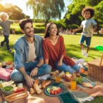 Family enjoying picnic in park