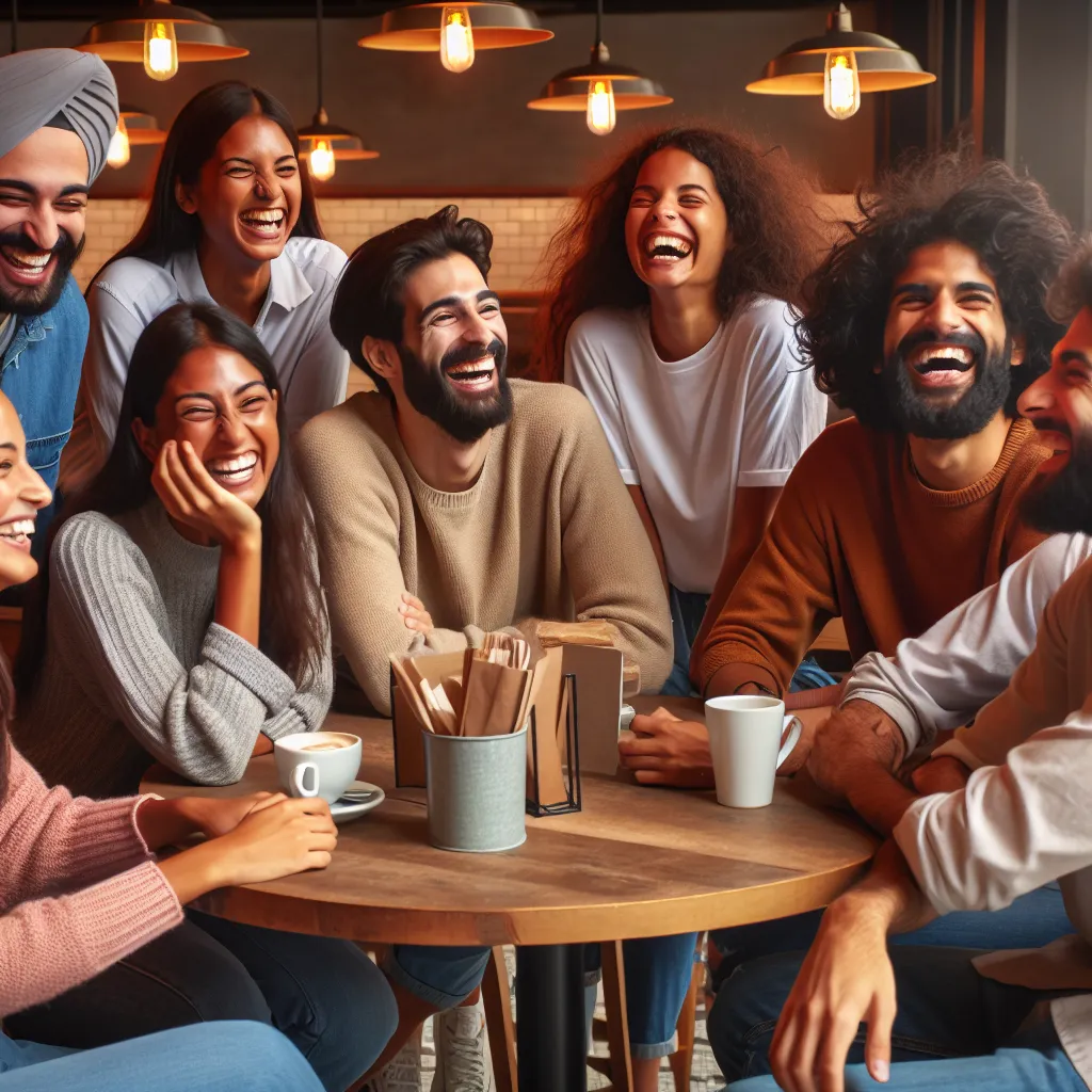 Friends gathered at a cozy cafe