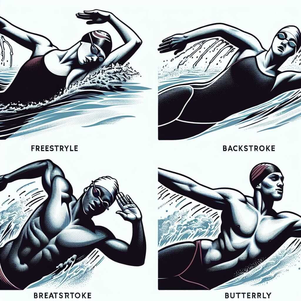 Four Swimming Strokes: Freestyle, Backstroke, Breaststroke, Butterfly