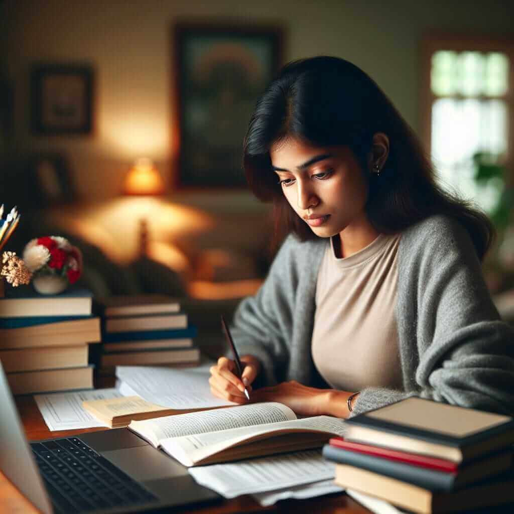 Girl Studying IELTS at Home