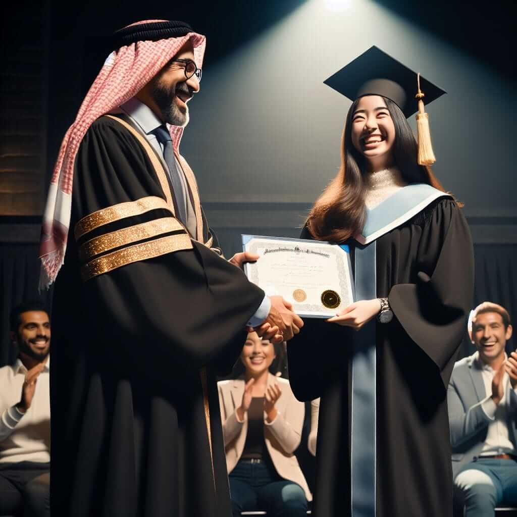 Person receiving graduation certificate