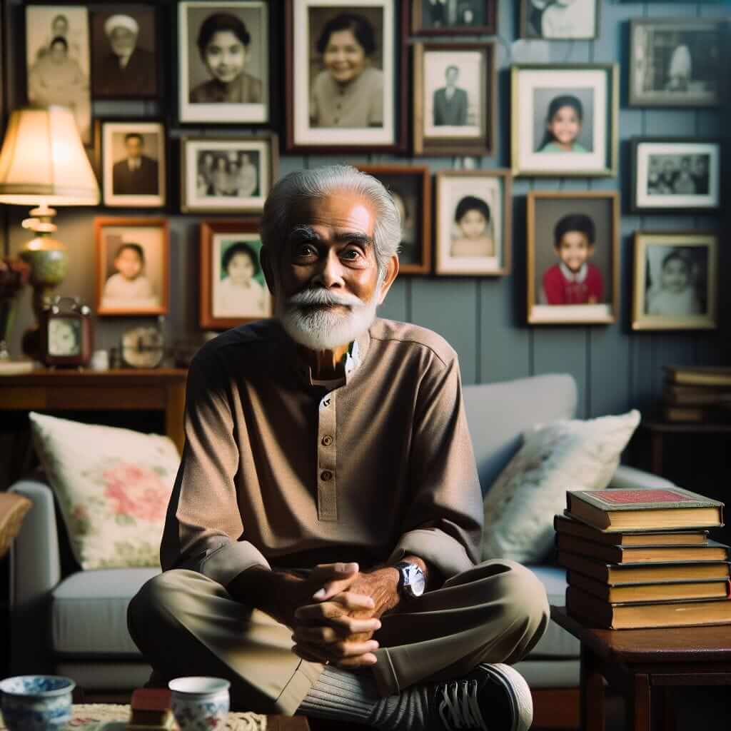 Grandfather Sharing Wisdom in the Living Room