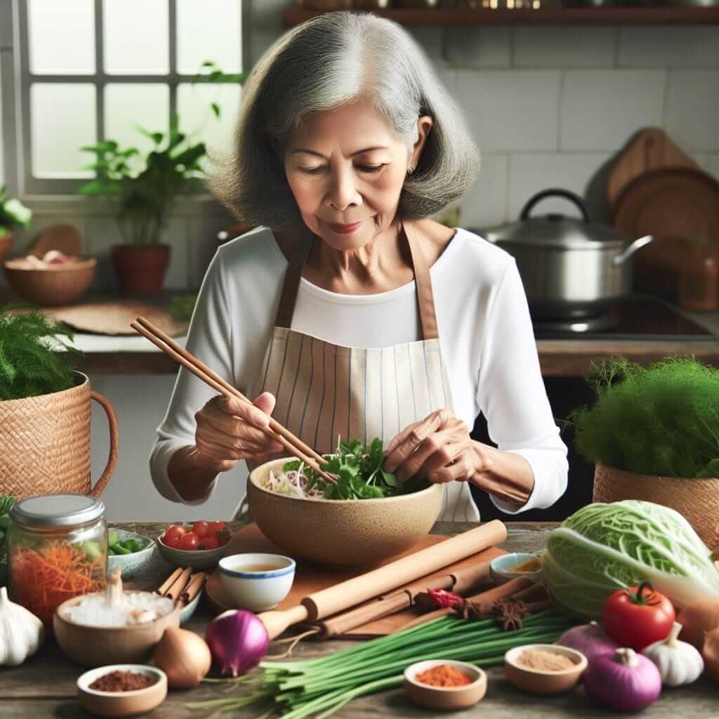 Grandmother cooking traditional Vietnamese food