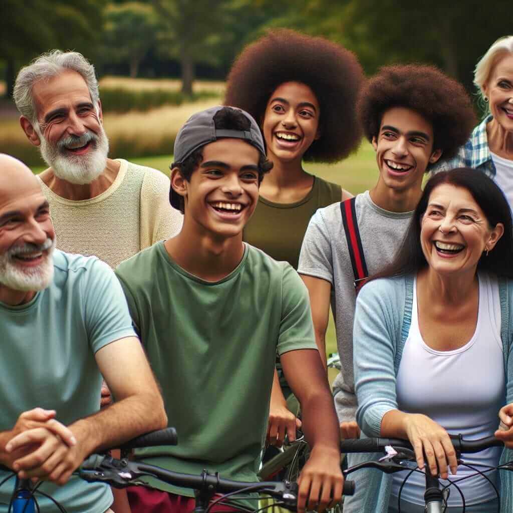 Group of Cyclists in a Park