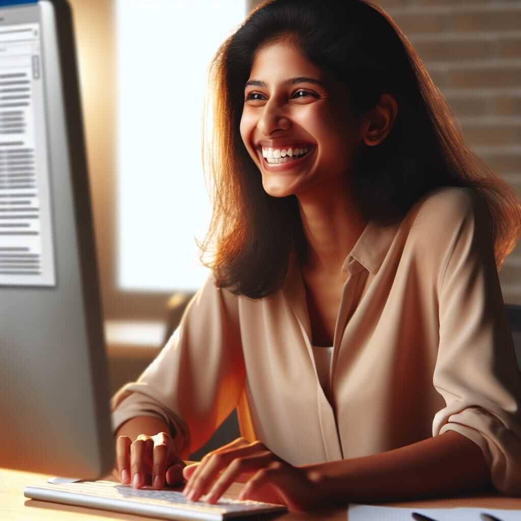 A person feeling happy at work