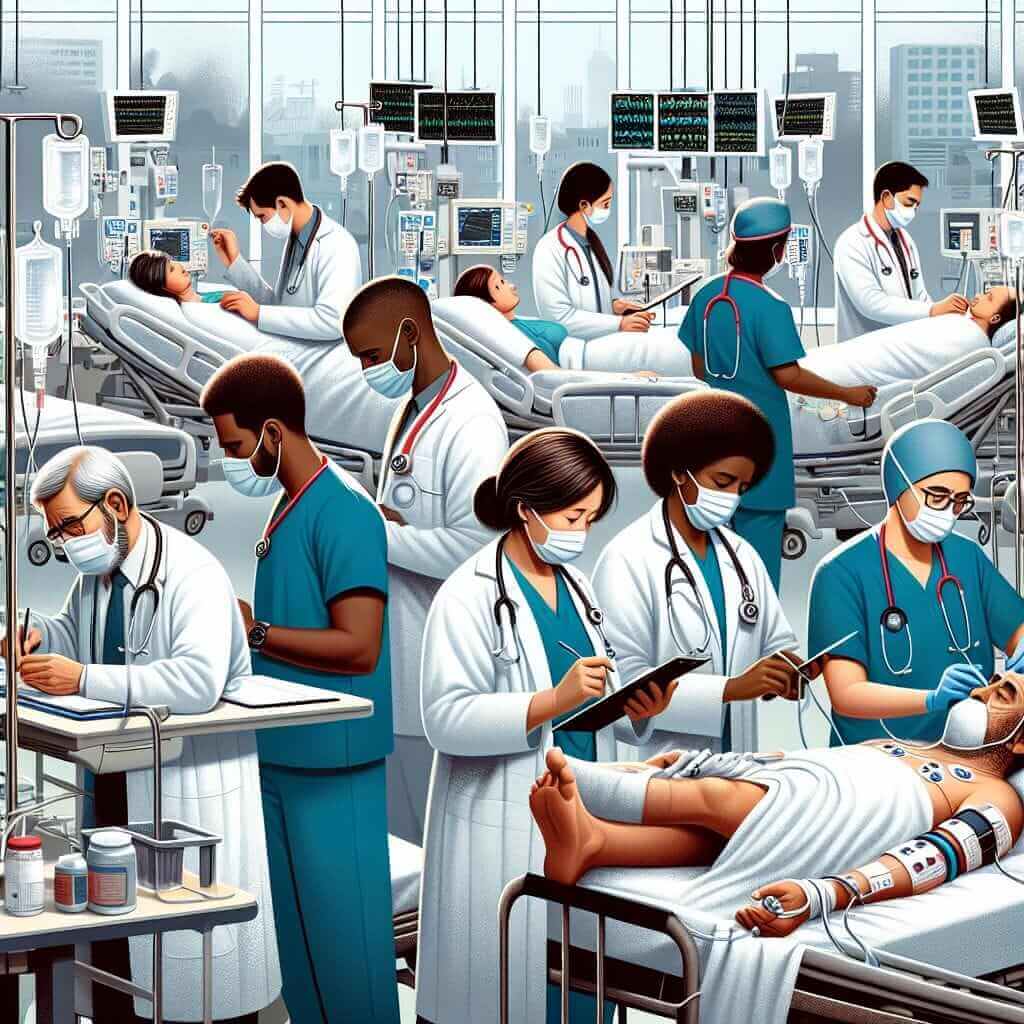 Medical staff in packed ICU rooms during a pandemic