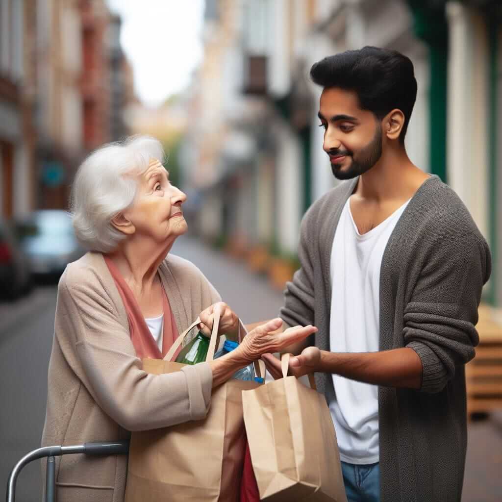 Helping an elderly woman