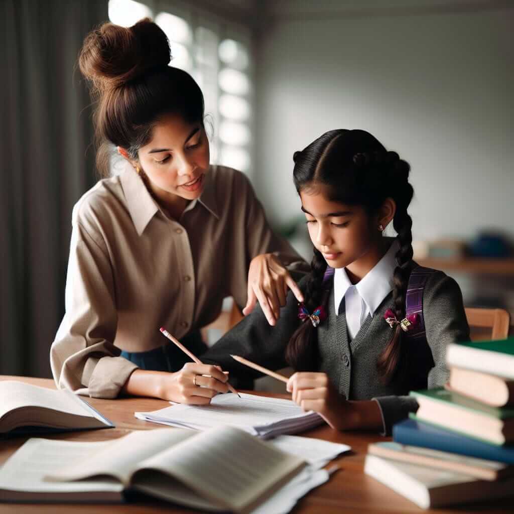 Sister helping younger sister study