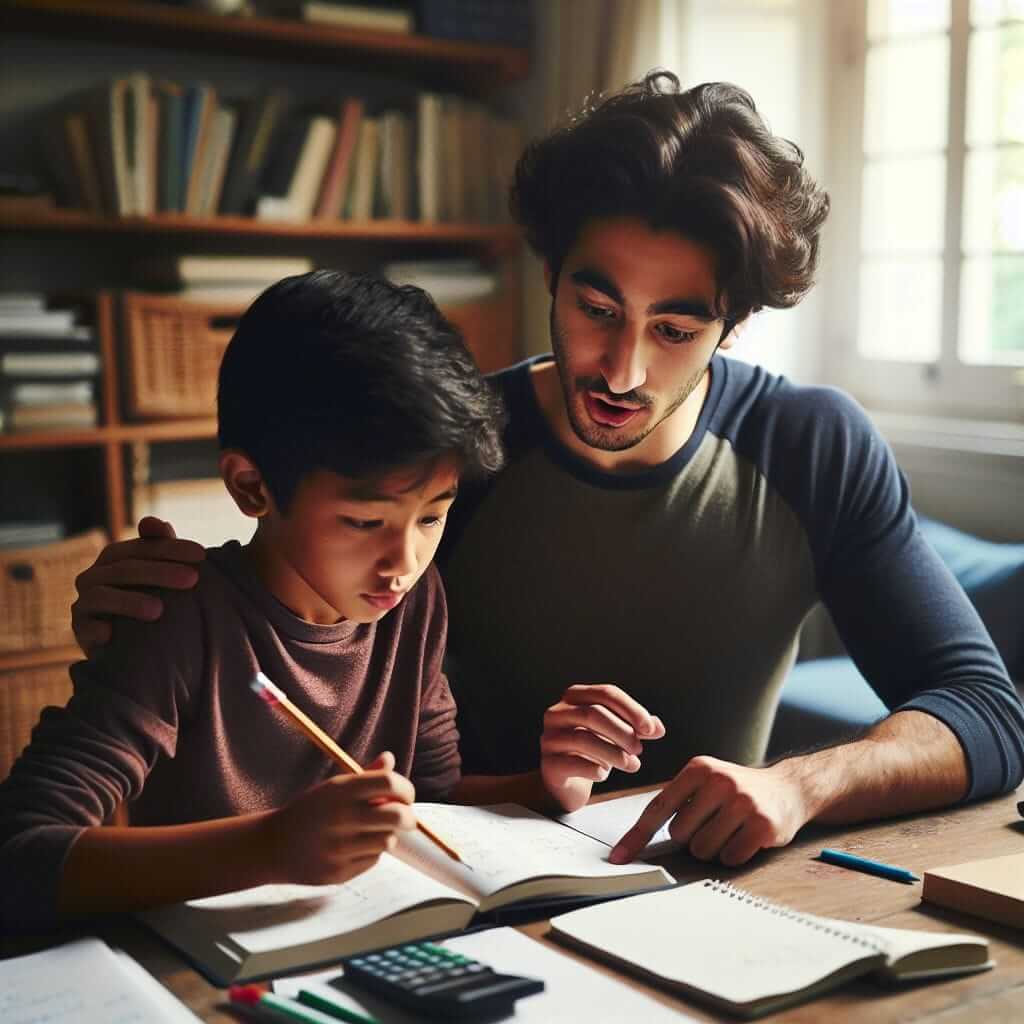 Student helping a younger brother with homework