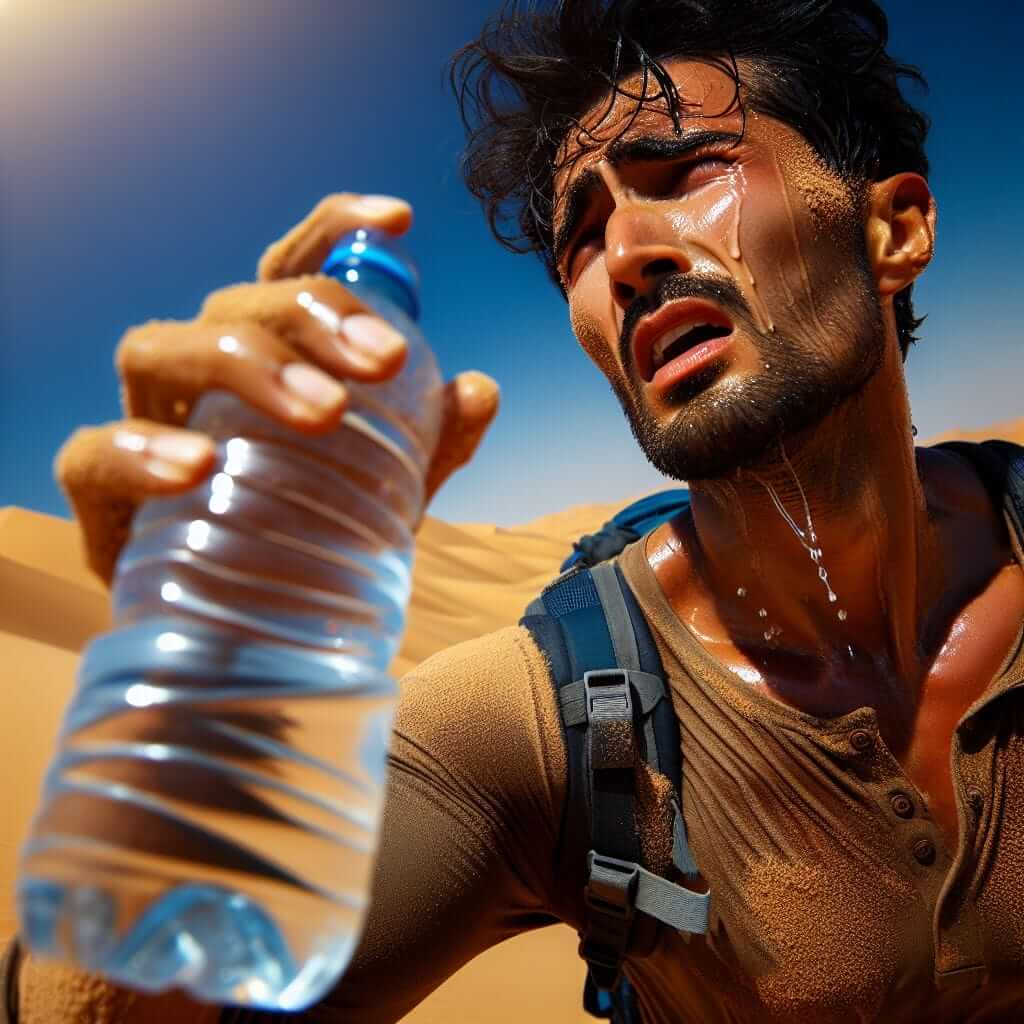 hiker thirsty in the desert