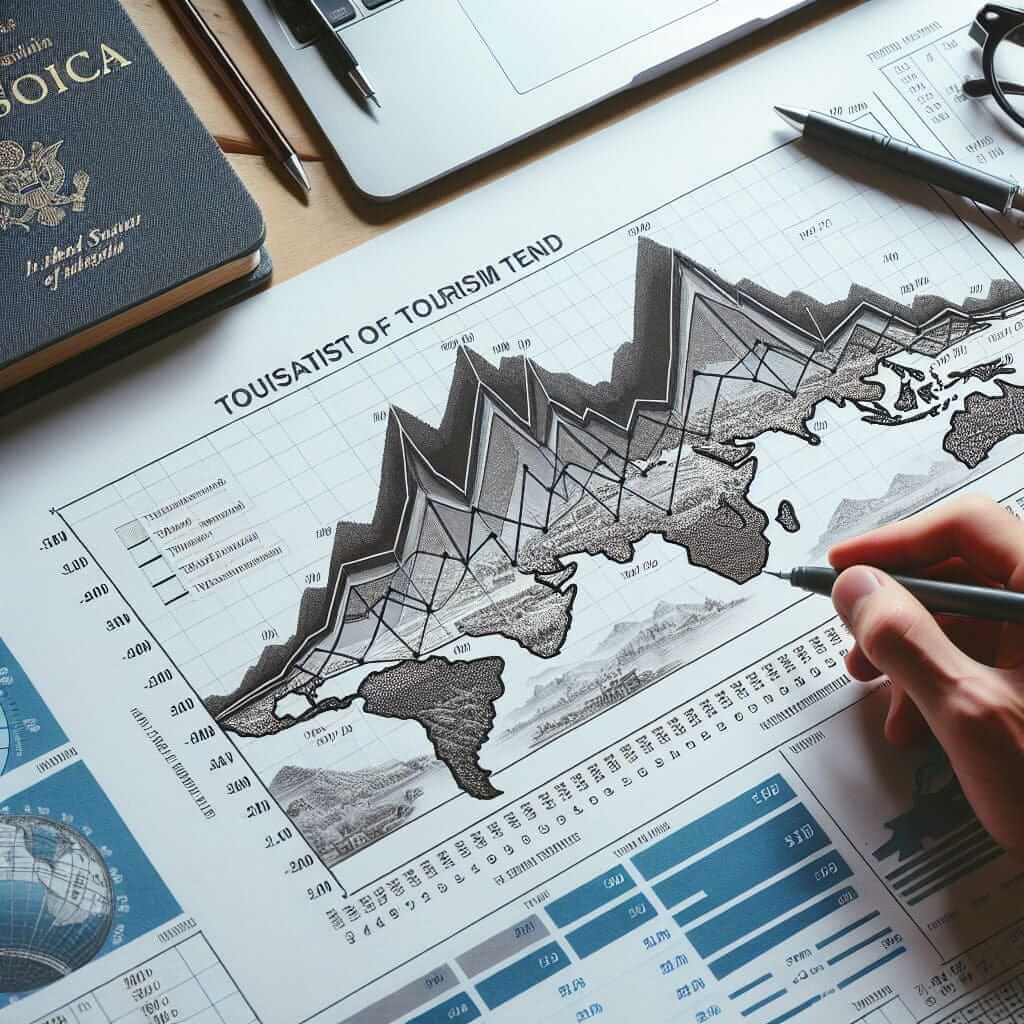 IELTS Line Graph Example - Tourist Numbers Over 10 Years