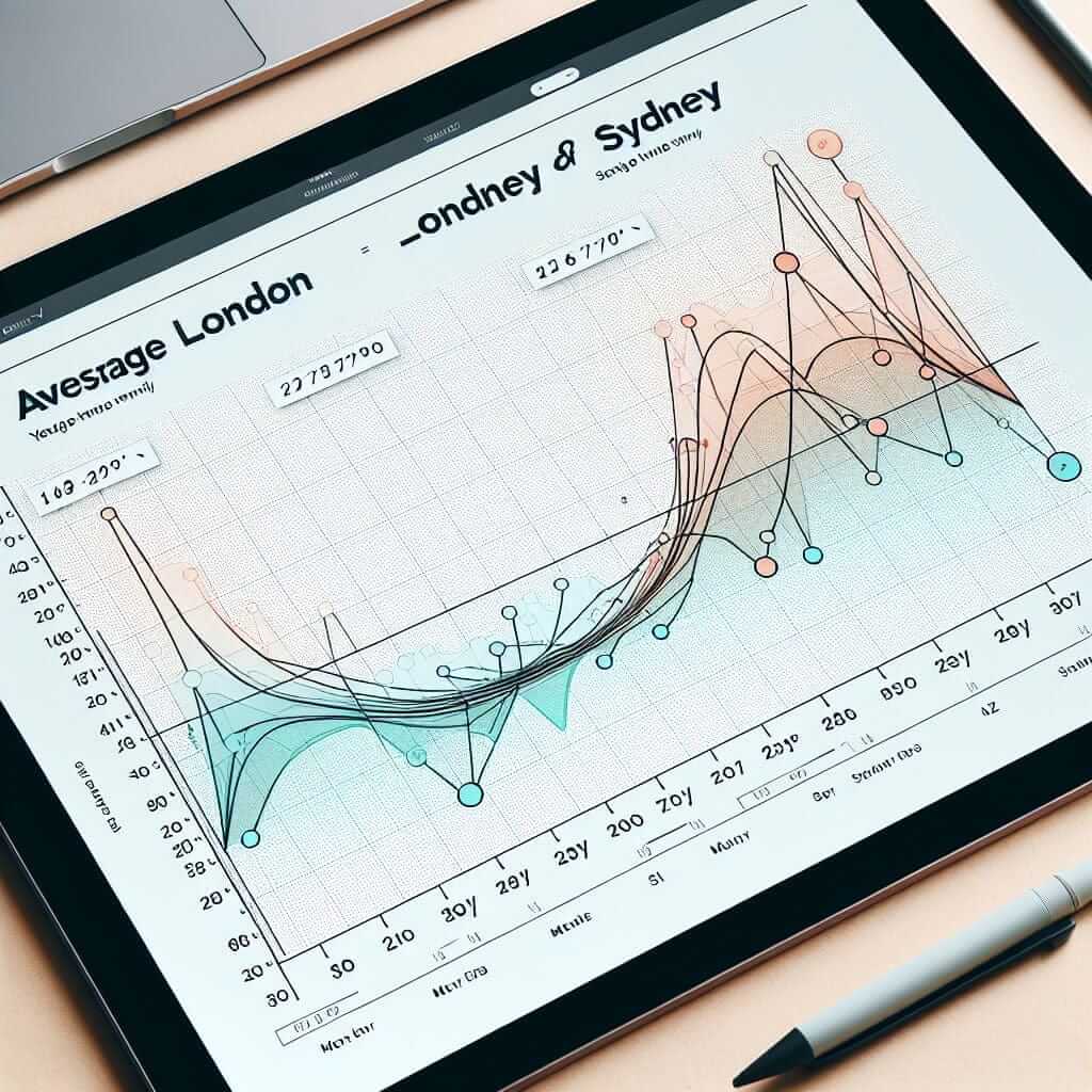 Line Graph of Average Monthly Temperatures in London and Sydney