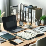 Organized workspace with productivity tools