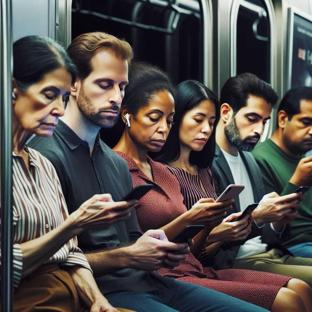 People Using Smartphones on Public Transport