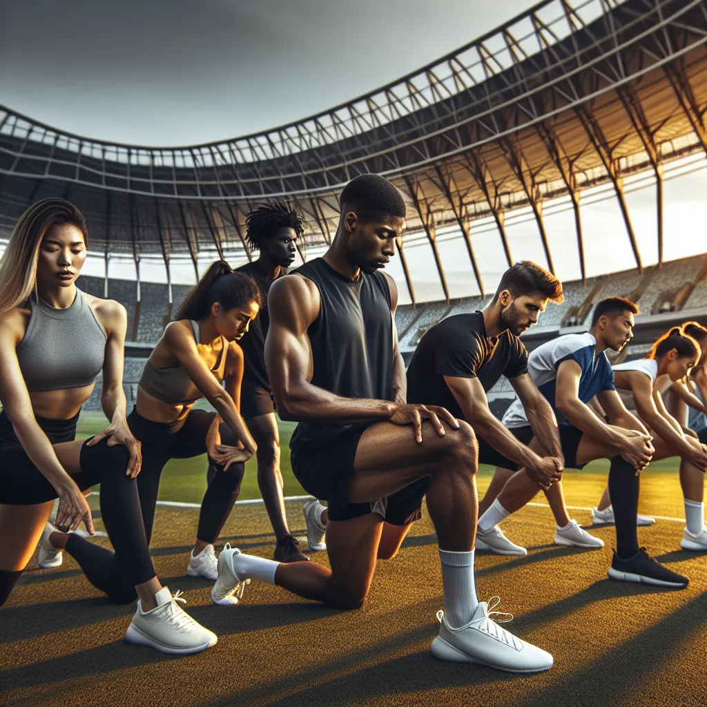 Athletes performing pre-match warm-up