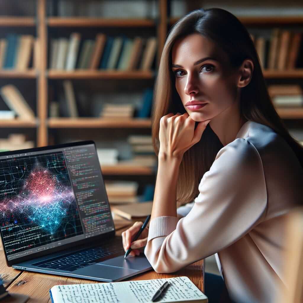 Woman studying quantum computing