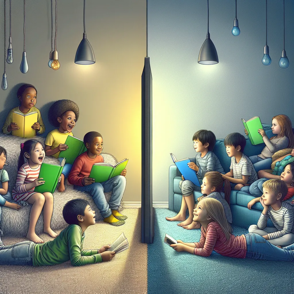 Children reading books vs watching TV