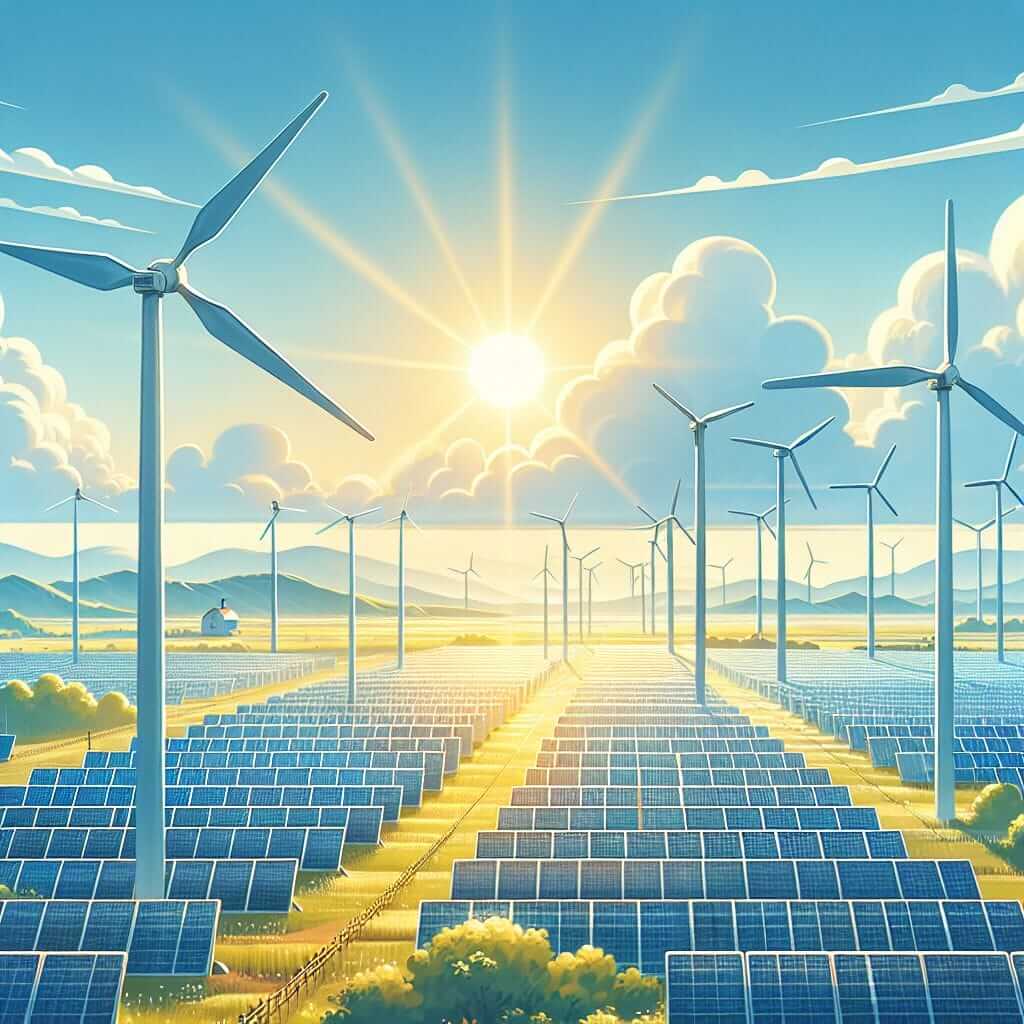 Solar panels and wind turbines