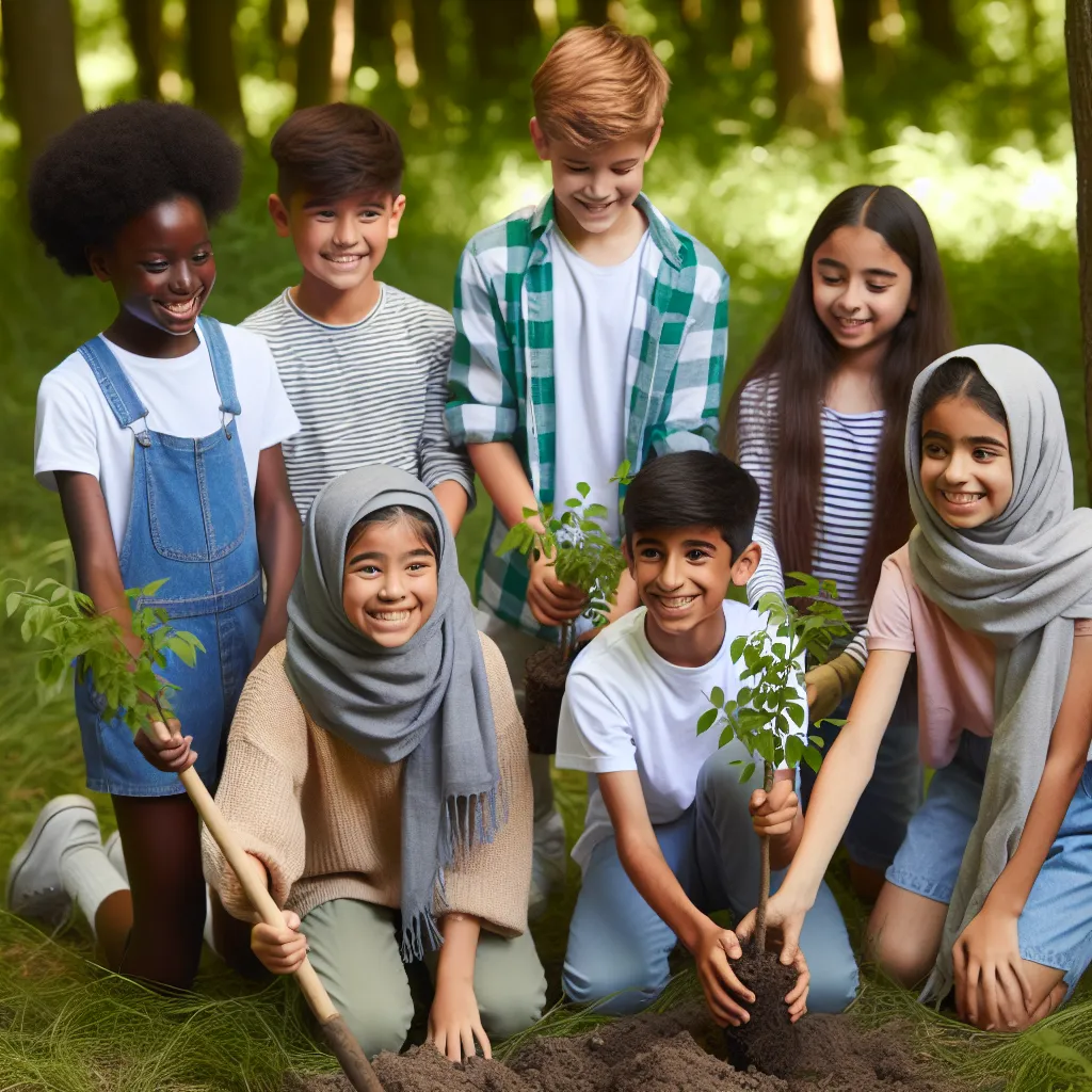 school children planting trees