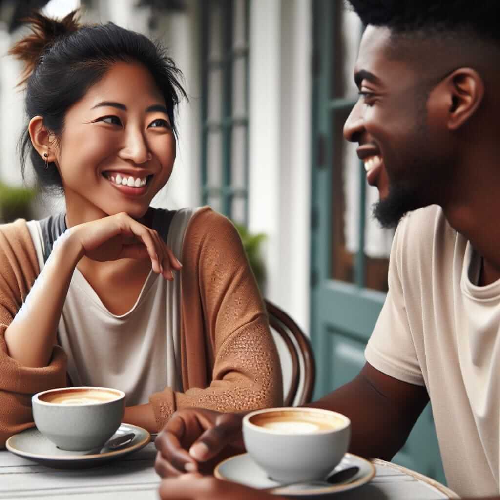 woman smiling while talking