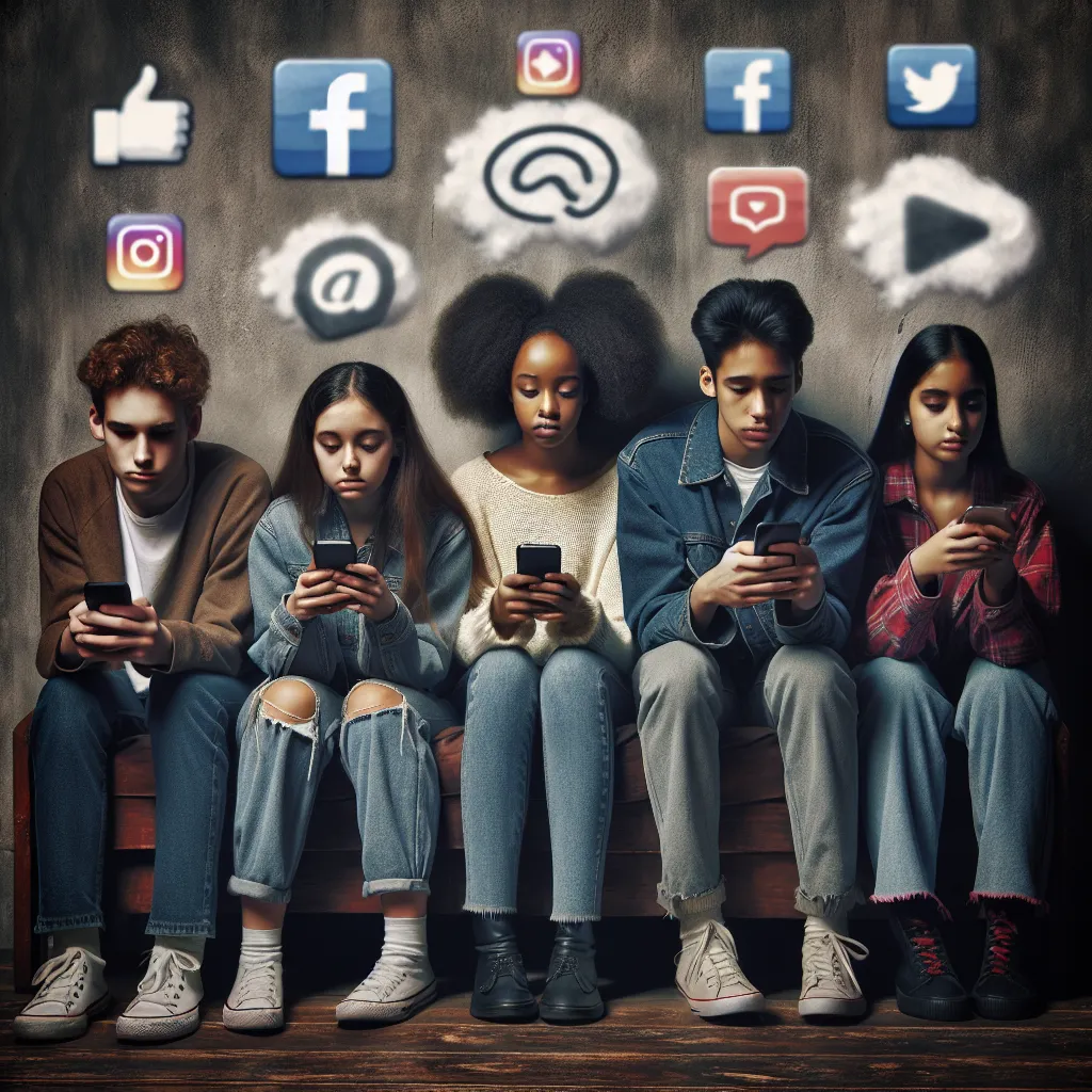 Teenagers using social media on smartphones