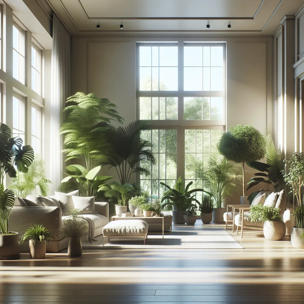 Tranquil living room with plants and natural light