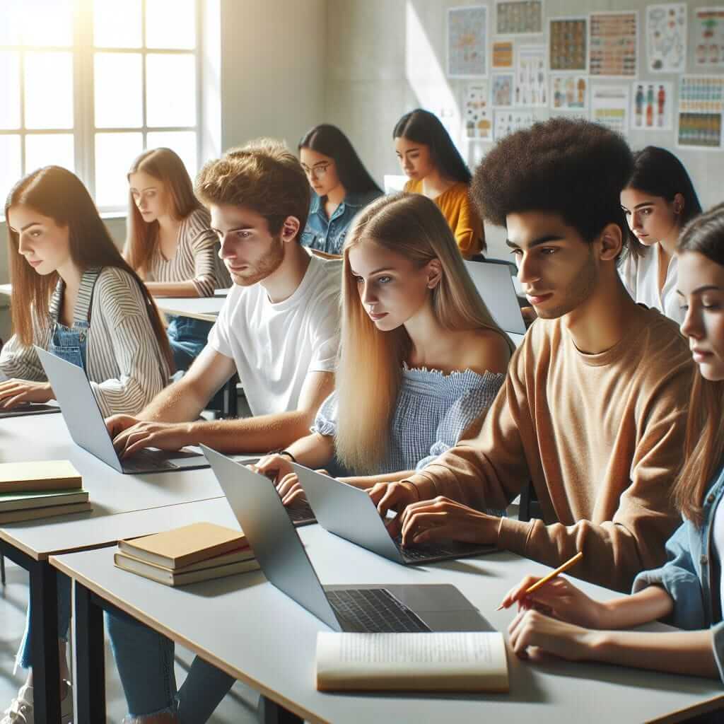 Students in a classroom with laptops