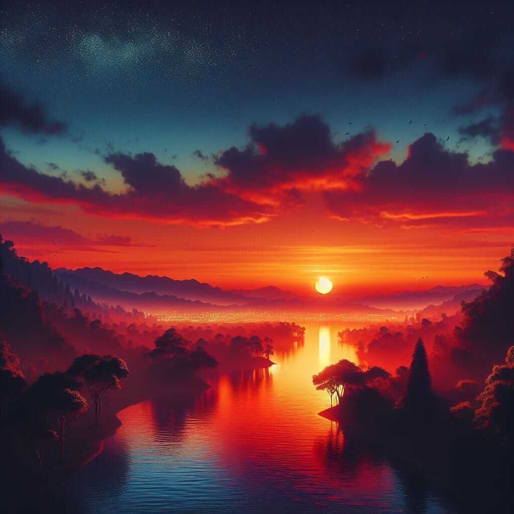 Sunset Over a River