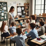 Children learning safety skills in school